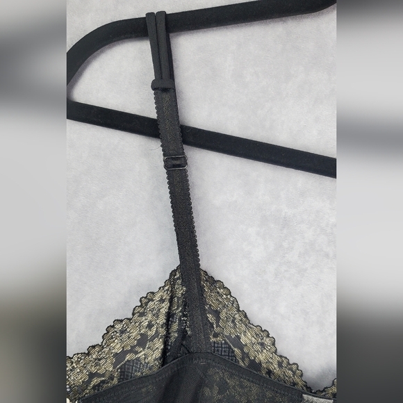 WACOAL Sheer Black & Nude Lace Babydoll Lingerie Slip Gown Romantic Size M - Picture 8 of 12